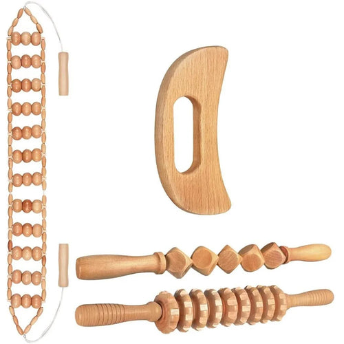 Wood Therapy Massage Tools Wooden Lymphatic Drainage Massager Maderoterapia Kit for Anticellulite, Body Contouring, Muscle Relax - Color: 4Pcs-5