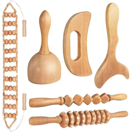 Wood Therapy Massage Tools Wooden Lymphatic Drainage Massager Maderoterapia Kit for Anticellulite, Body Contouring, Muscle Relax - Color: 6Pcs